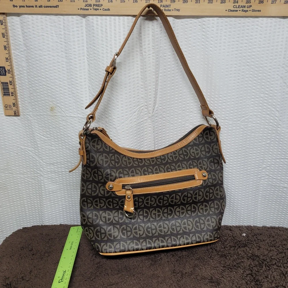 Giani Bernini Monogram Logo Hobo‎ Shoulder Bag Brown Tan Signature Purse